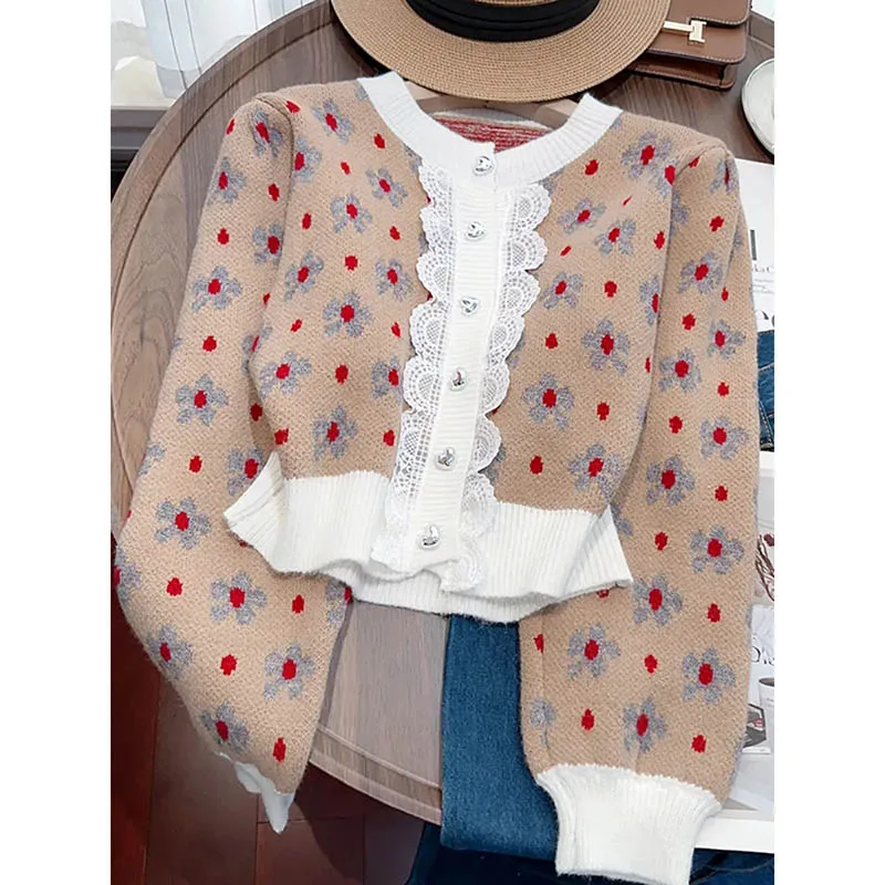

Fashion New Gentle Wind Cardigan Soft Ladies Sweater Coat Spring Autumn Winter Unique Print Chic Coat Round Neck Temperament Coa