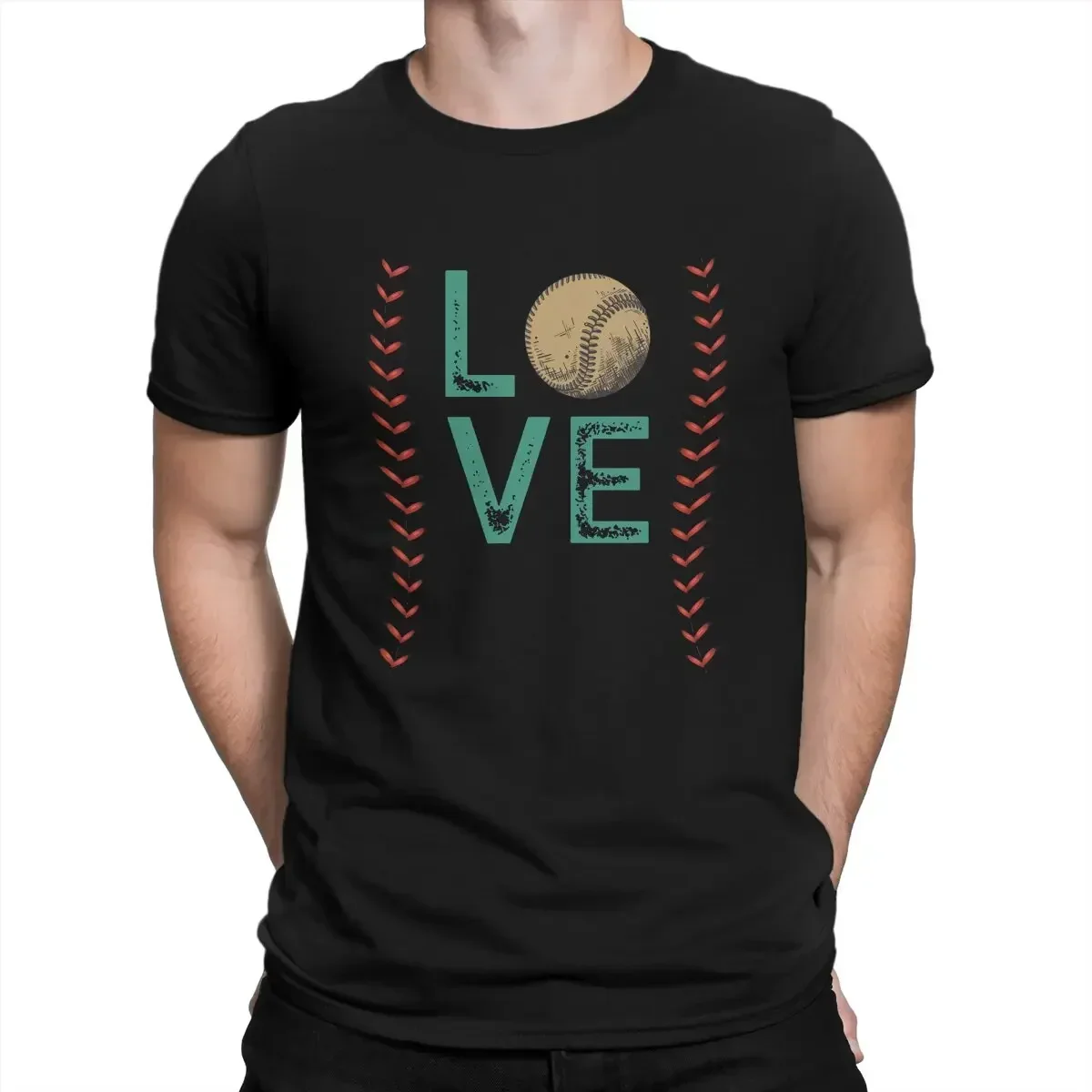 Men Love Baseball Design With Stitches T Shirt Baseball Sports Cotton Clothes Vintage Short Sleeve Round Neck Tee Shirt Unique