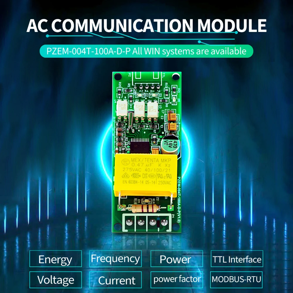 PZEM-004T AC Digital Voltmeter Ammeter Wattmeter Power Frequency Test Communication Module TTL Serial Pin Array Version 32A/63A