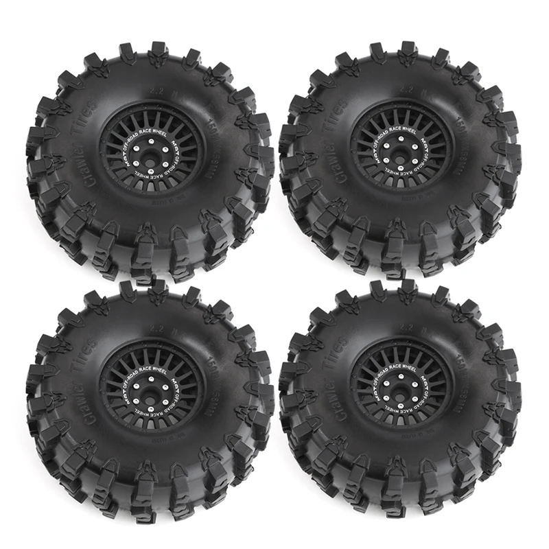 4 個 150 ミリメートル 2.2 "メタルビードロックホイールリムタイヤセット 1/10 RC クローラー車軸 SCX10 プロレイスキャプラ RR10 RBX10 トラクサス TRX4 用
