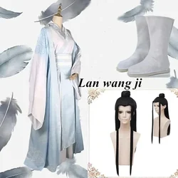 Mo Dao Zu Shi Original Lan Wangji Cosplay Costume Lan Zhan Wei Wuxian Yiling Patriarch Ancient Costume full Set Of Wig Shoes