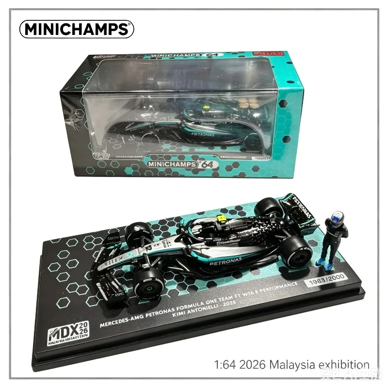MINICHAMPS 1:64 AMG Petronas F1 W16, modelo de coche de carreras, edición limitada para la exposición de Malasia 2026, modelo de coche de aleación fundida a presión.