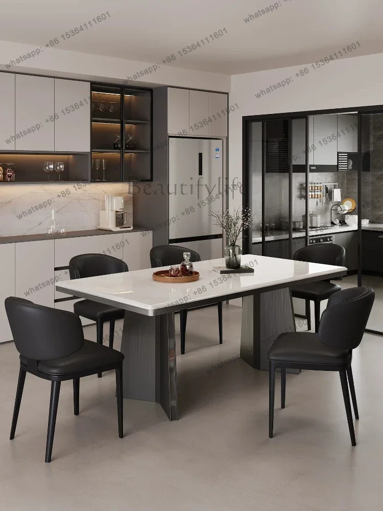 Luxury Stone Dining Table White Italian Minimalist Household Rectangular Size Marble Dining Table And Chairs Modern Living Room