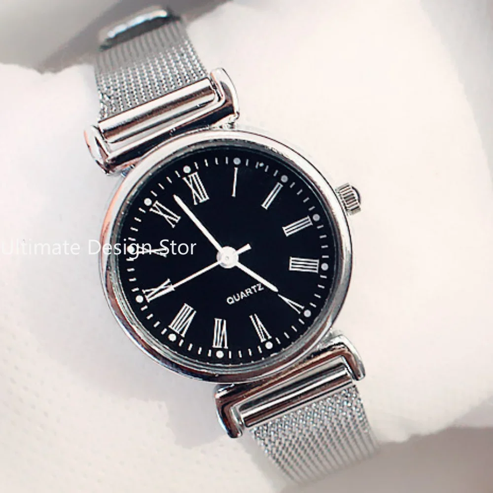 Fashion Quartz Watch for Women Luxury Female Watches Clock Wrist Watch White Black Stainless Steel Band Classic Watches Gifts