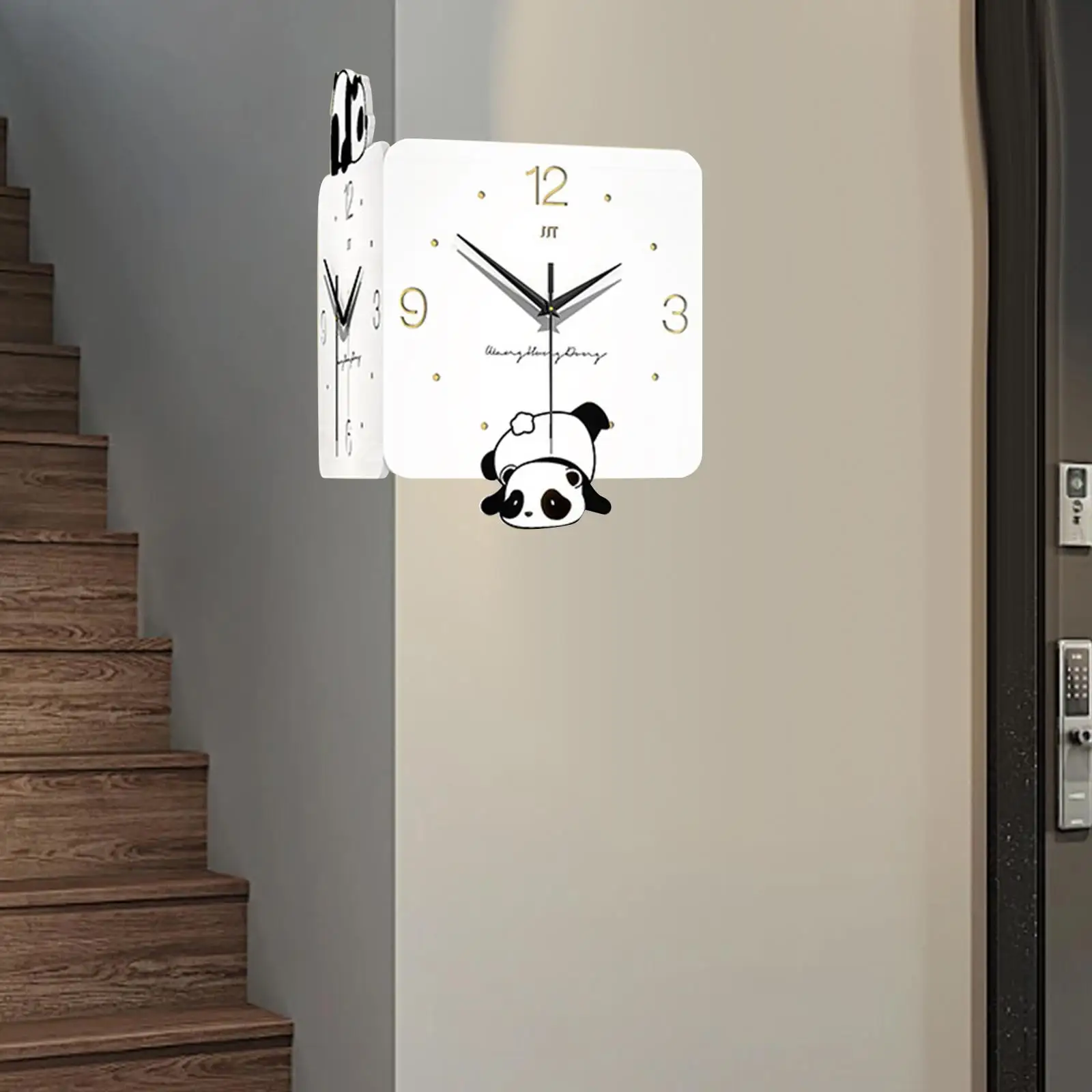 Corner Wall Clock Cute Panda Design Easy Installation Wall Art for Living Room Decor Bedroom Office Children's Bedrooms Kitchen