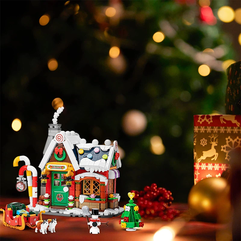 Christmas House Sled City Street View Building Blocks Set Desktop Decoration Bricks Diy Kit Brick Toys Children Xmas Gifts