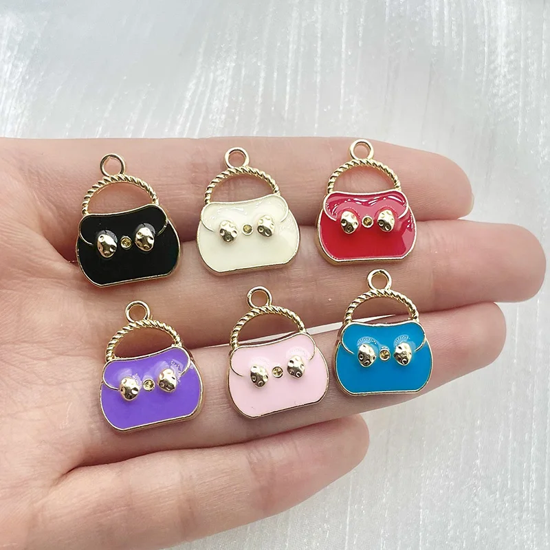10 sztuk emalia kolorowe torebki kształt wisiorki Diy naszyjnik bransoletka kolczyk Charms do tworzenia biżuterii akcesoria do breloków