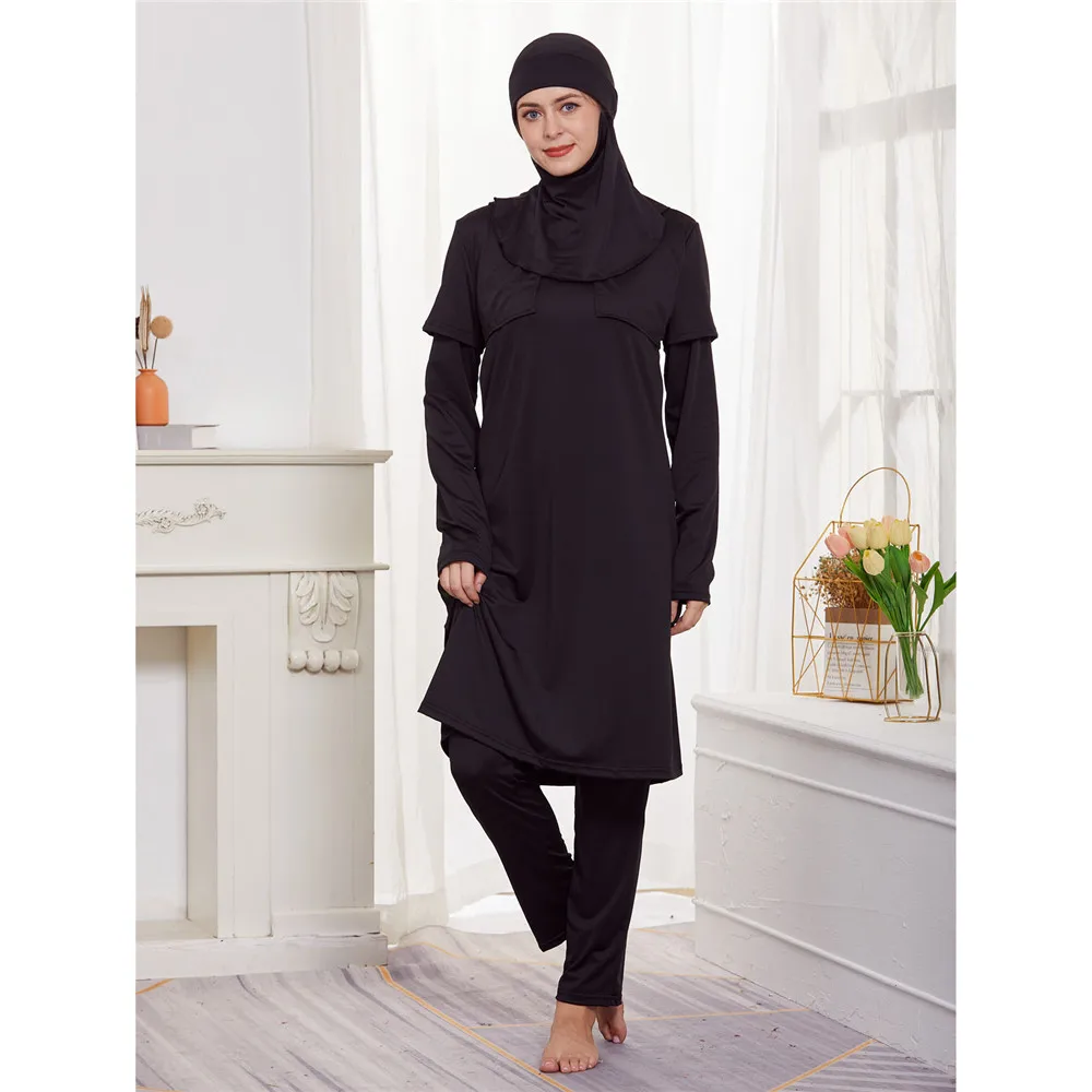 3pcs Muslim Swimwear Women Modest Swimming Suit Islamic Burkini Swimsuit Hijab Bathing Swim Wear Conservative Maillot De Bain