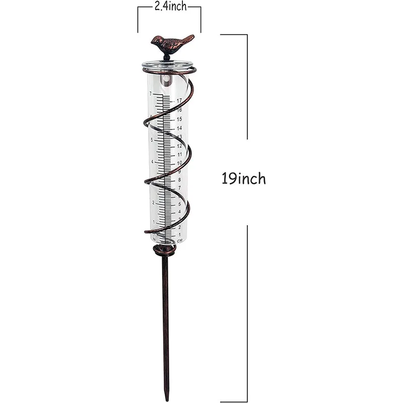 Metal Spiral Rain Gauge Bird Hanging Rain Gauge Durable Water Rain Falling Measuring Instrument Garden Outdoor Lawn Decoration