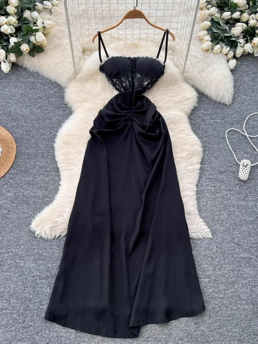 Foamlina rench pesado quente broca rendas retalhos cintura cinched fino ajuste elegante vestido longo chique luz luxo branco vestido de noite