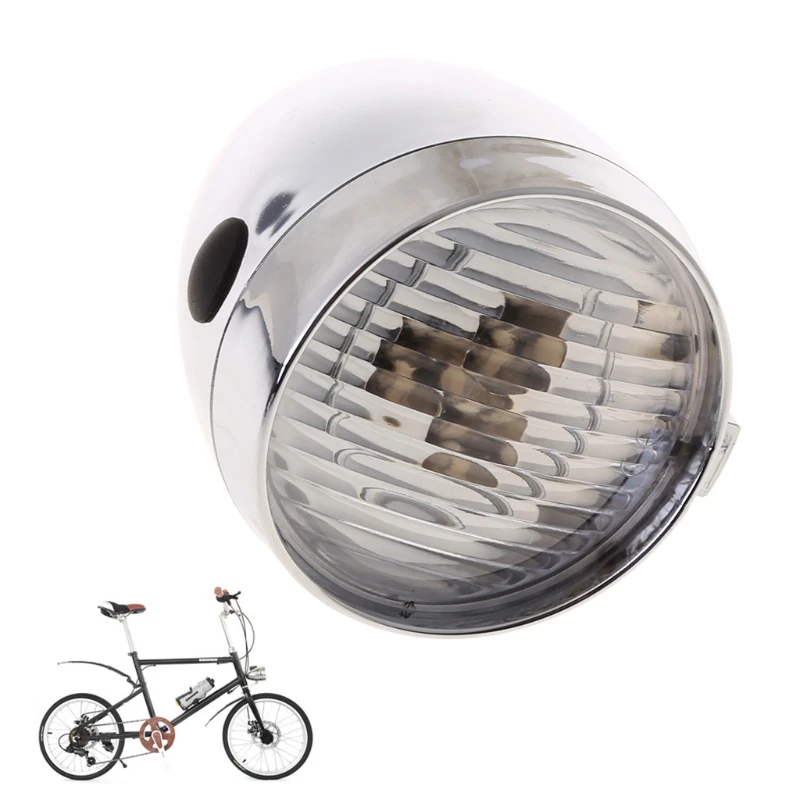 24BD Classic Retro Streamlined Bicycle Head Light Super Bright LED Metal Chrome Bikes