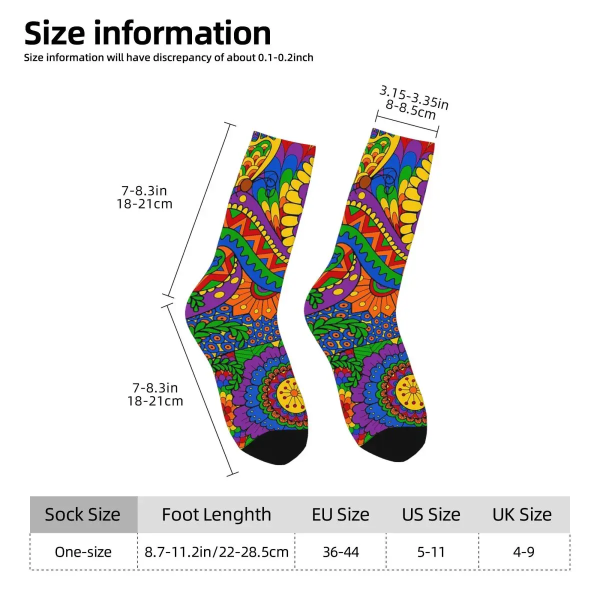 All Seasons Crew Stockings Bright Colorful Flower Power Hippy Style Socks Crazy Hip Hop Long Socks for Men Women Valentine's Day