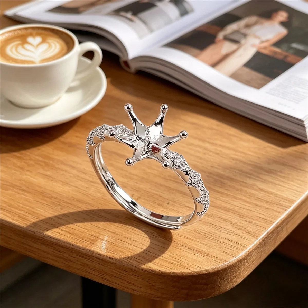 Gold Plated & Silver Tone Crown CZ Paved Adjustable Open Ring Setting Blank, NO Pearl, DIY Jewelry Making Findings