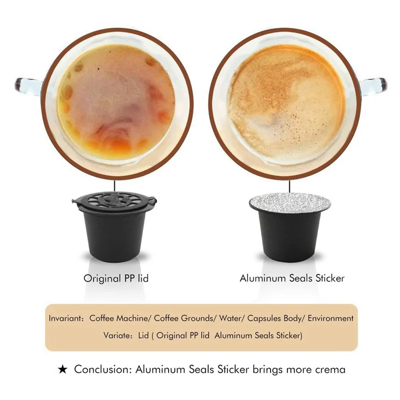 ABRS-200 Pz Coperchi in foglio di alluminio Coperchi in alluminio Guarnizioni Coperchi in foglio per capsule di caffè Nespresso Originalline con spazzola per cucchiaio