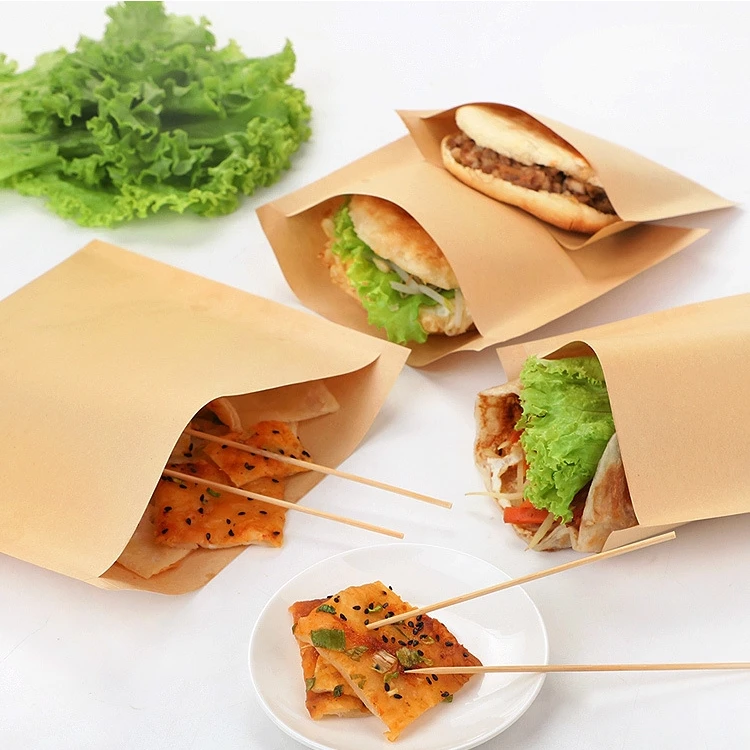 100 قطعة كيس ورق الكرافت القابل للتصرف النفط برهان ورقة حقيبة أكياس تغليف المواد الغذائية التعبئة والتغليف ورق زبدة الخبز ورقة الهواء المقلاة