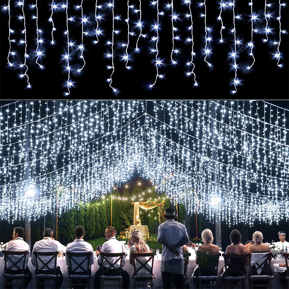 Imagem -03 - Led Cortina Icicle String Lights Natal Guirlanda Luz do Feriado Jardim Rua Exterior Decorativo Droop 0.40.6m 96leds 220v 4m