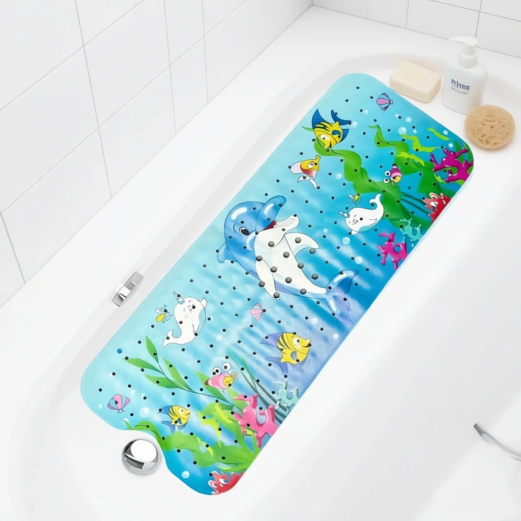 1 Stück Baby-Badematte für Badewanne, rutschfeste Kinder-Badematte – 40 x 10 cm, extra lange Cartoon-Badematte, Kleinkind-Badematten mit Saugnäpfen – Detail 3