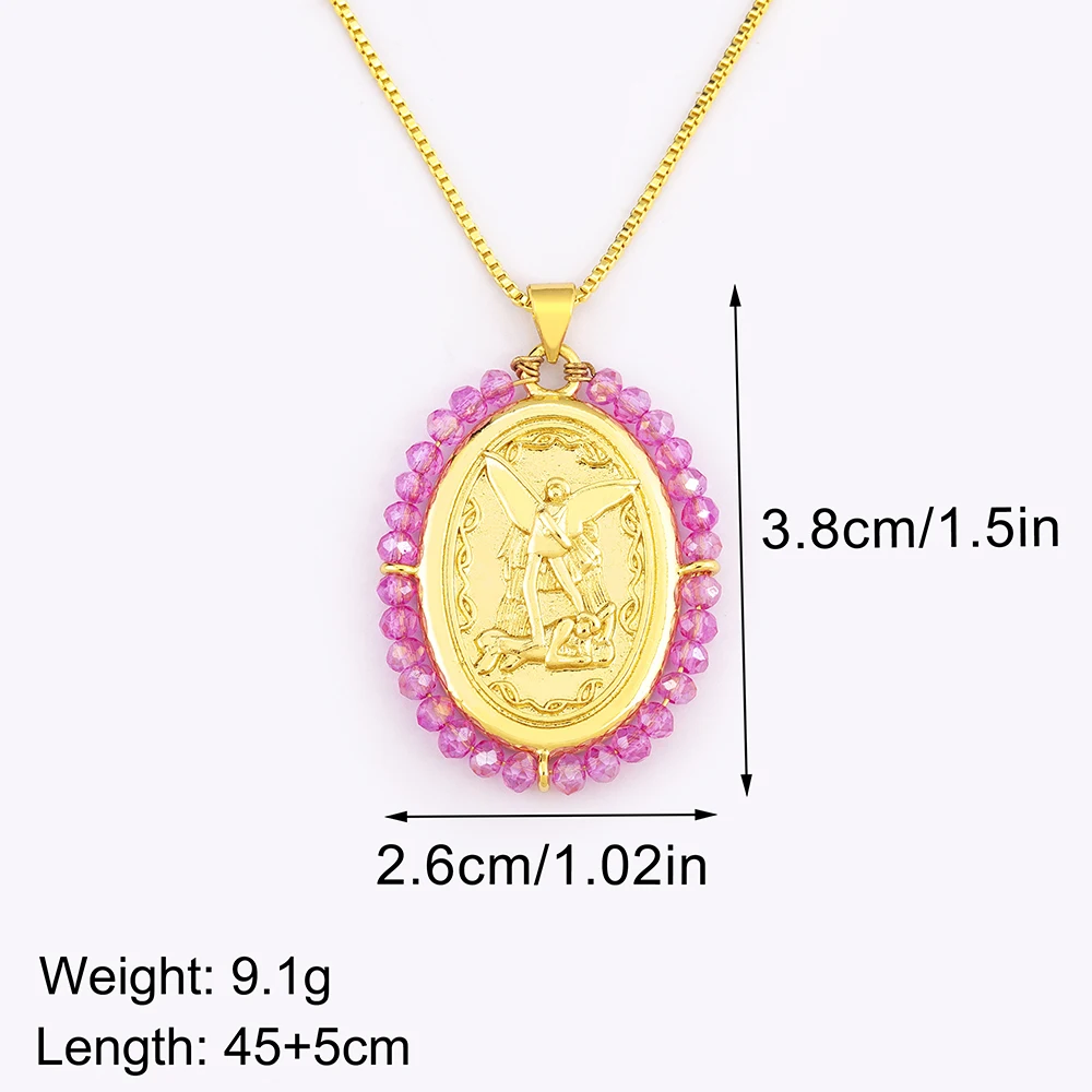 AIBEF Saint Michael Archangel Slaying The Devil Pendant 5 Colors Beads Necklace Copper Zircon Vintage Jewelry Accessories Gift image 6