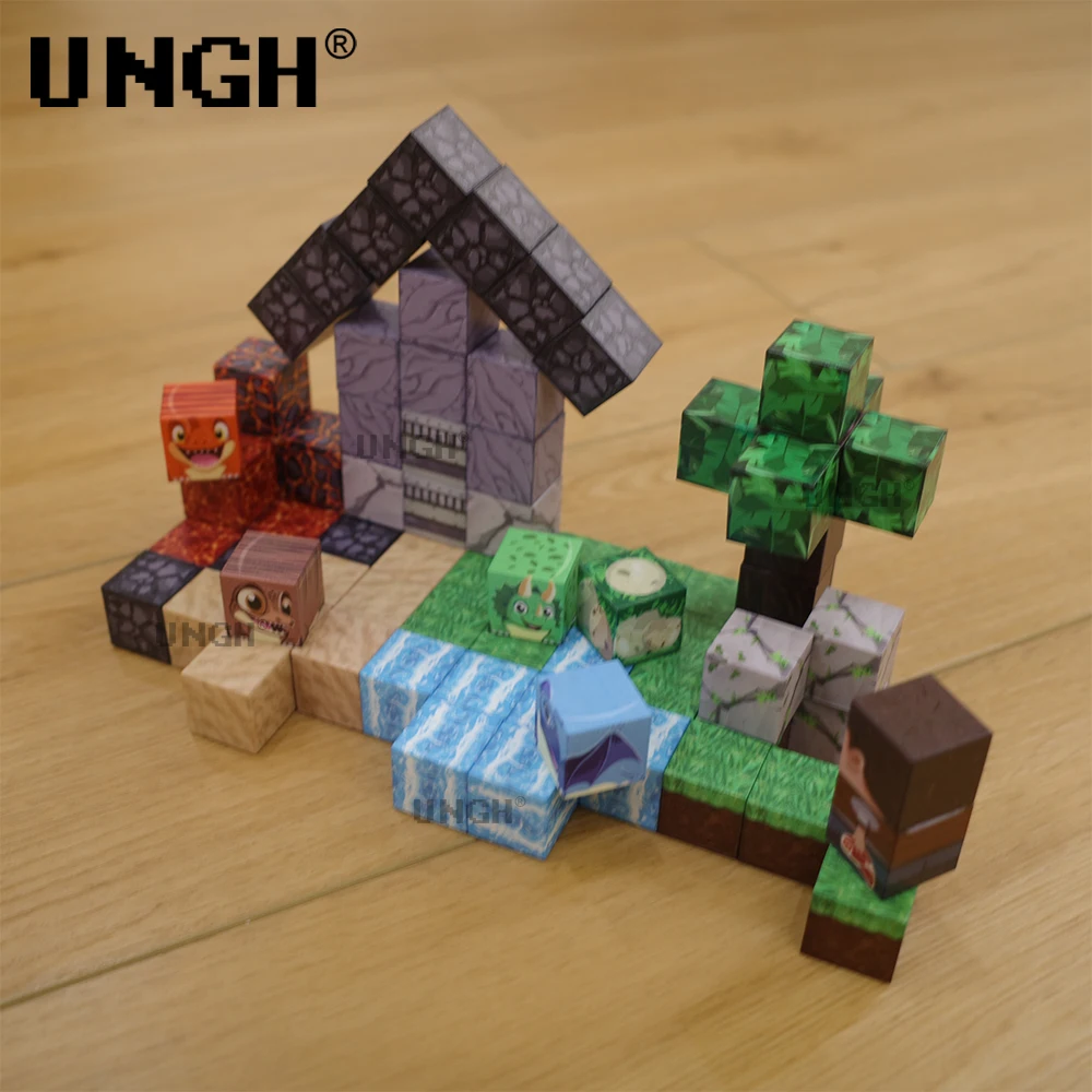 UNGH 80PCS Dinosaurier modell Magnetische Baustein Drachen Wald Magnet szene Magnet Puzzle Set STEM Bau DIY Spielzeug Geschenk