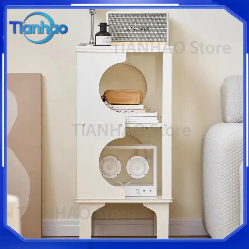 Modern Acrylic Display Shelf Transparent Cream Storage Cabinet for Living Room Multi-Purpose Floor Standing Organizer Home