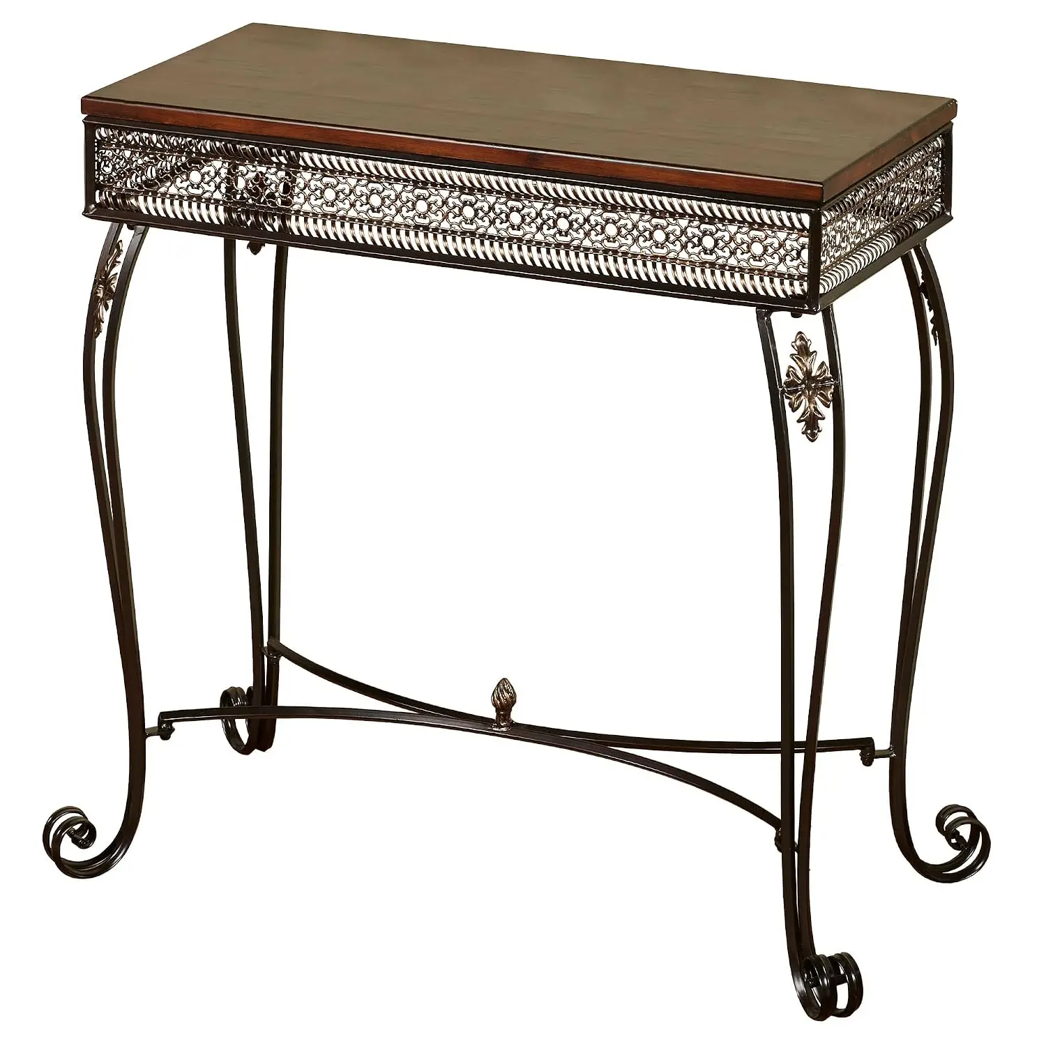 Elegant Openwork Console Table Wood & Metal Scroll Legs Entryway Hallway 31.5