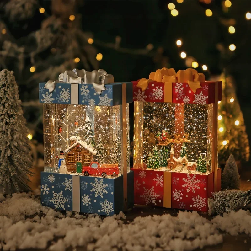 Musical Snow Globe with Santa Figurine Winter Scene Swirling Flakes Crystal Ball Ornament Holiday Desktop Decor Gift Box Set