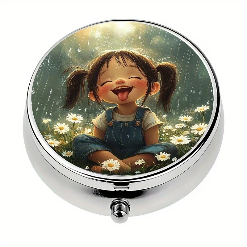 1 pill box with 3 compartments, cute girl-themed mini pill container, pill organizer, portable travel version, unique gift