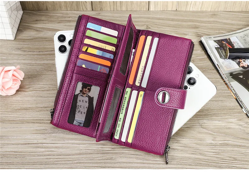 YKOSM Lange Frauen Airtag Brieftasche Luxus Echtes Leder Zipper Geldbörse Dame RFID Blocking ID Kreditkarte Tasche Anti-verloren karte Halter – Detail 3