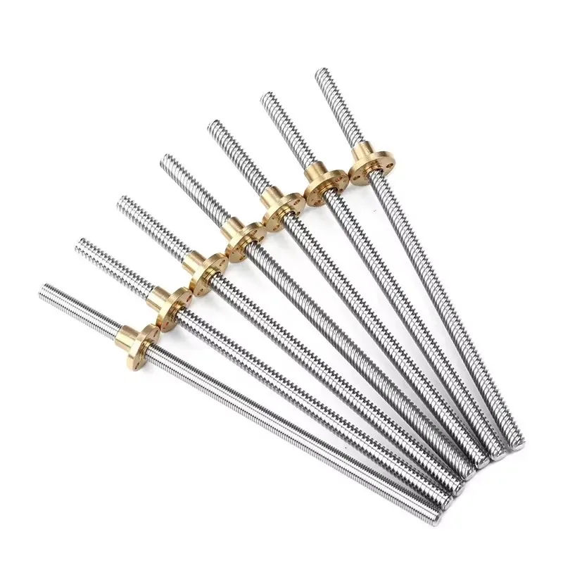T8 Lead Screw left thread Lead 2mm 8mm Pitch 2mm OD8mm 100 200mm 300mm 350mm 500mm 600mm With Brass Nut For Reprap 3D Printer