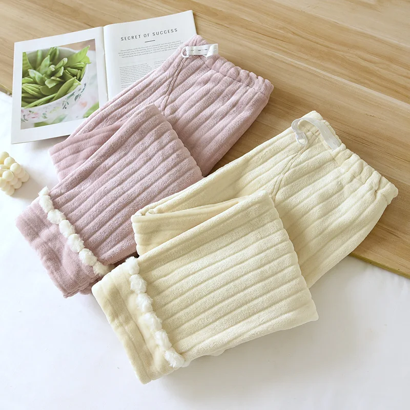 High Waist Winter Thickening Flannel Pregnancy Pants For Pregnant Women Solid Color Adjustable Elastic Warm Trousers