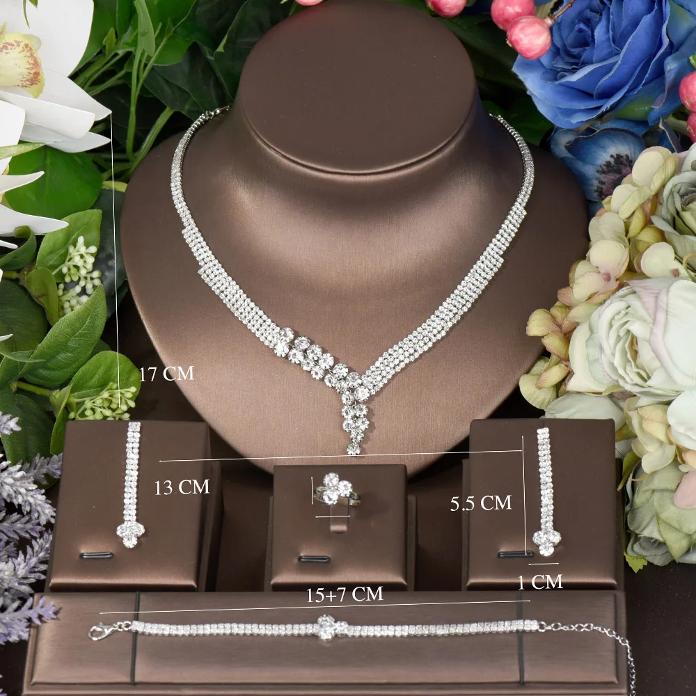 HIBRIDE Trendy Women Pendant Necklace And Earrings Round Shape Cubic Zirconia Jewelry Sets For Bridal Wedding Accessories N-75