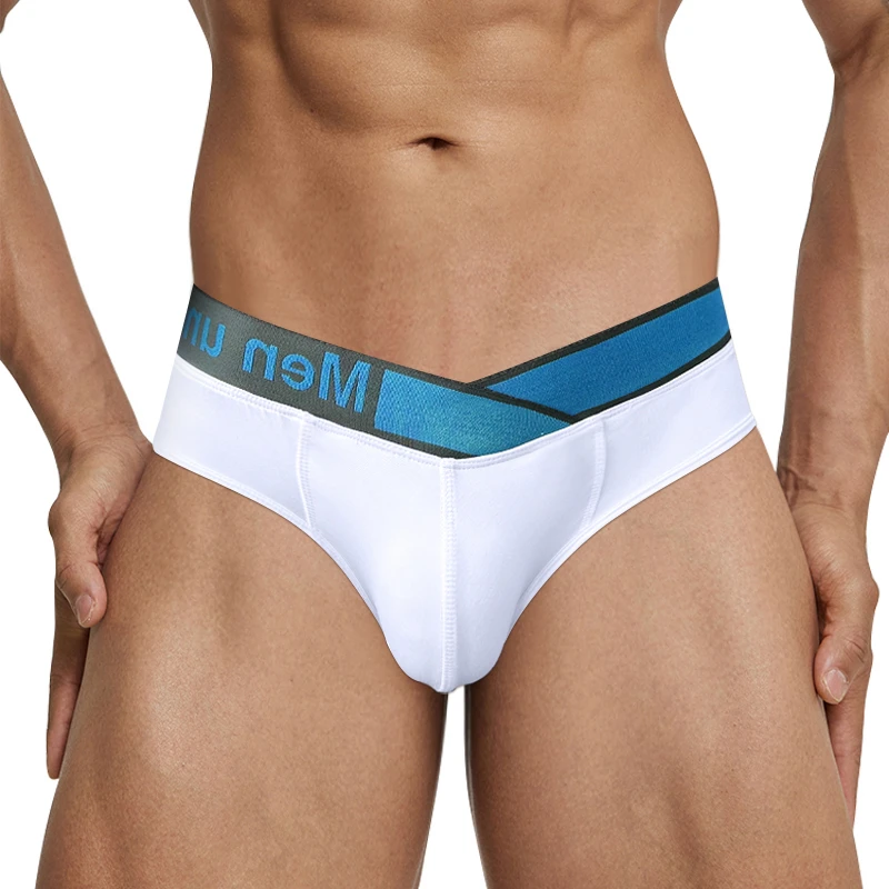 1 Pairs of Blue V-belt Briefs Sexy Gradient Laser Low Waist Comfortable Breathable Briefs Mens Underwear