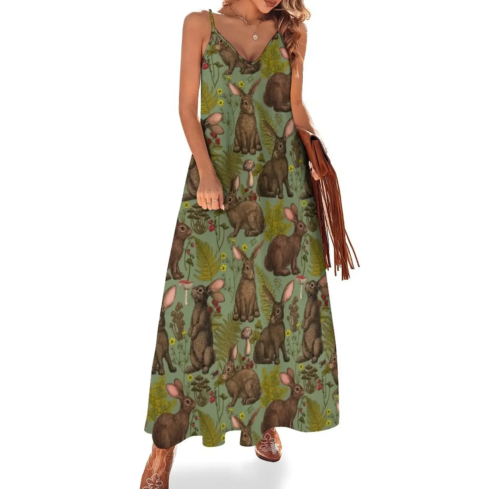 

Rabbits and woodland flora Sleeveless Dress Beachwear women party dresses summer dress womens 2024 Dress