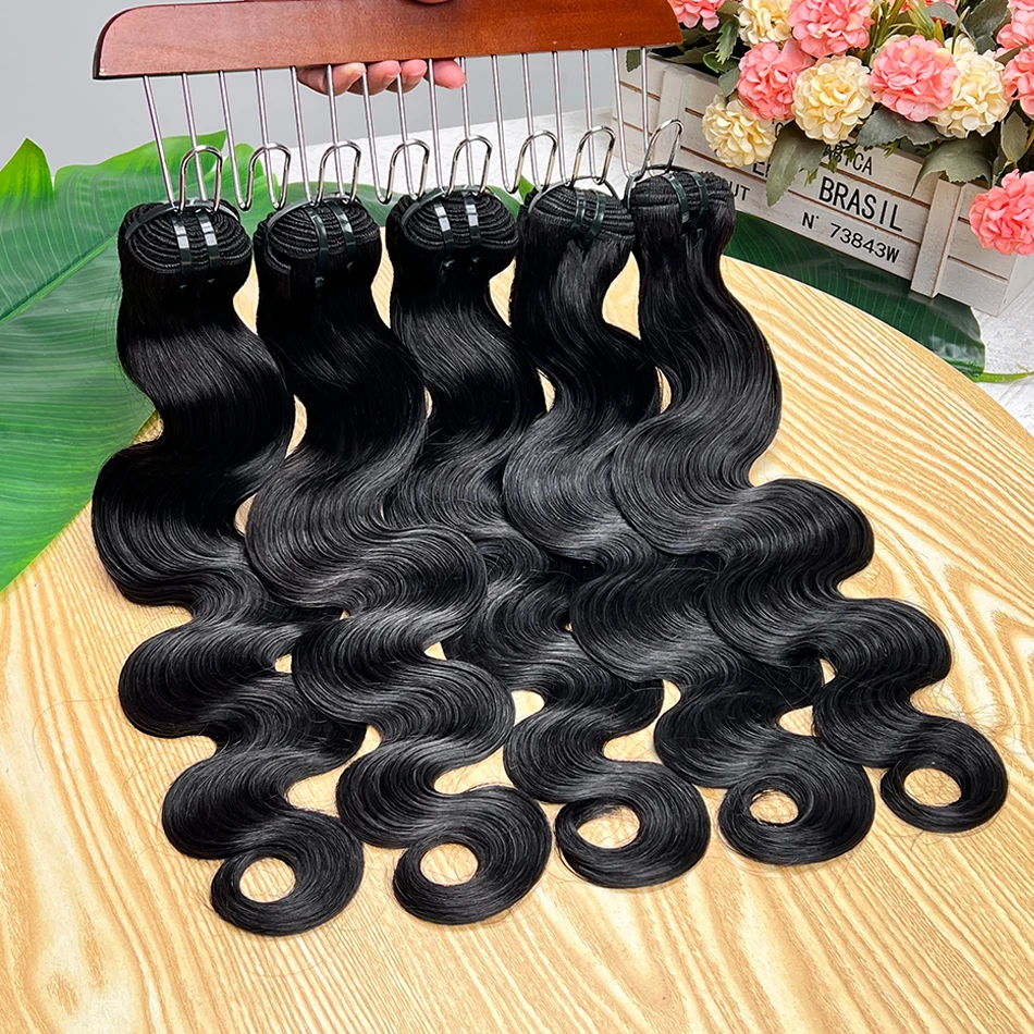 حزم شعر بشري مموج # 1 أسود نقي 100% فيتنامي نسج على شكل شعر إنسان ملحقات جيت أسود لحمة مزدوجة 100 جرام للنساء #5