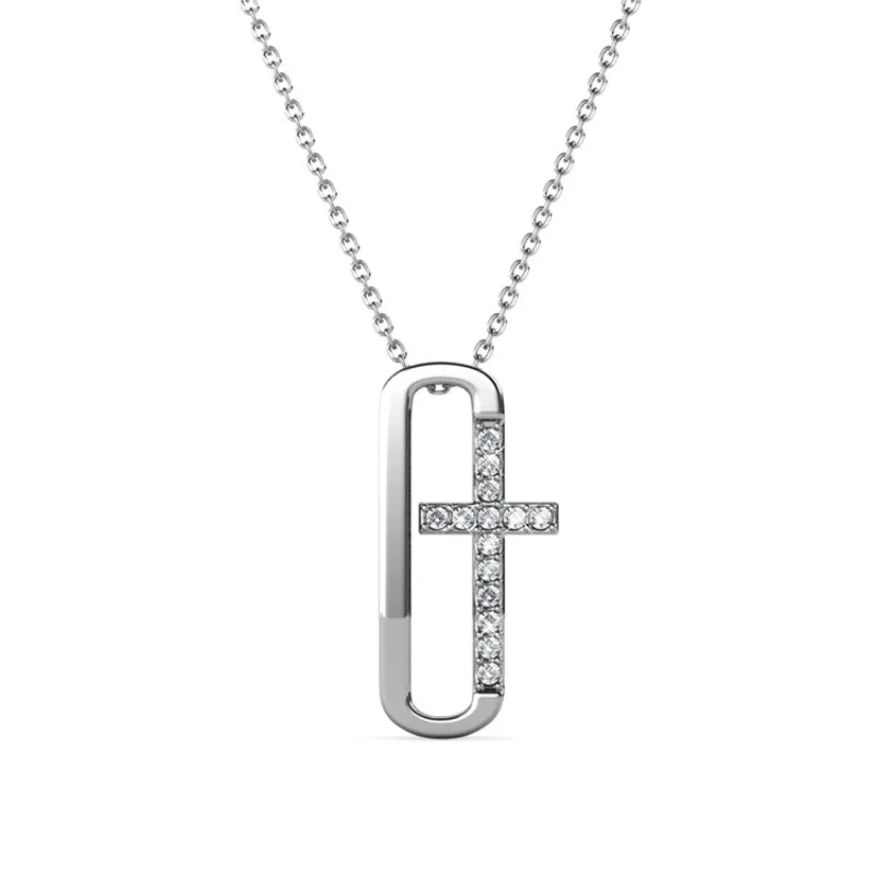 

Daisini 925 Sterling Silver Geometric Cross Personality Design Pendant Necklace with Swarovski Crystals for Women Men Jewelry