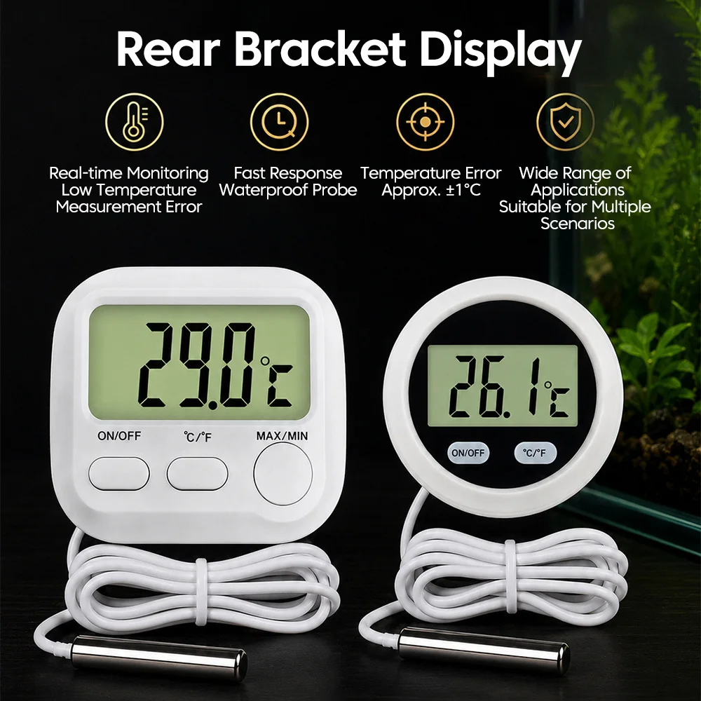 Mini LCD Digital Thermometer Fish Tank Hygrometer Gauge Probe Incubator Aquarium Temperature Humidity Meter Sensor Detector