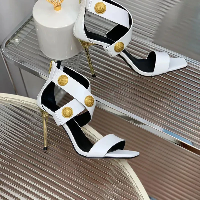 

Summer New Sandals Women's High Heel Riveted Party Shoes Women's Square Open Toe Slim High Heel Sandals Women