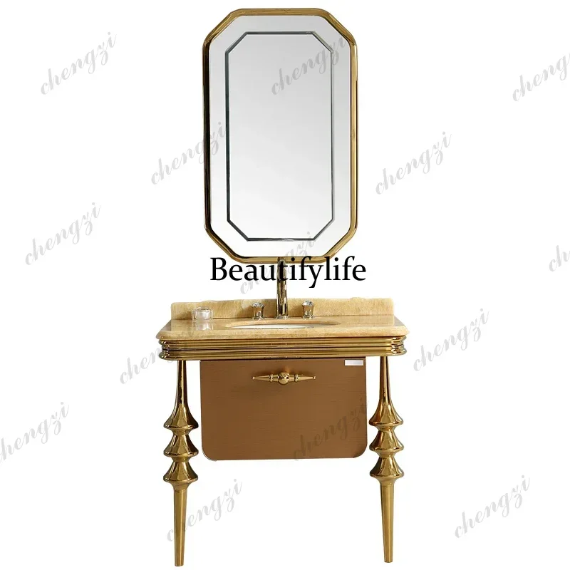 H134 Wabi-Sabi Stainless Steel Bathroom Cabinet Combo Nordic Marble Smart Bathroom Mirror Shelves Home Furniture Móveis Banheiro