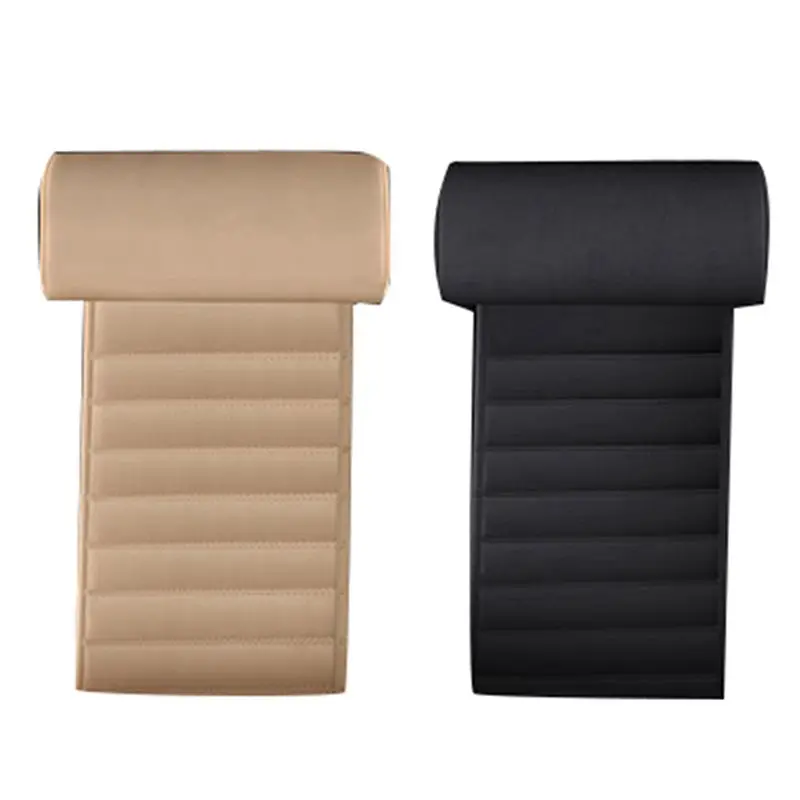 2 Pcs Car Seat Leather Leg Pad Support Extension Mat Foot Support Leg Leather Cushion Knee Pad Memory Beige & Black