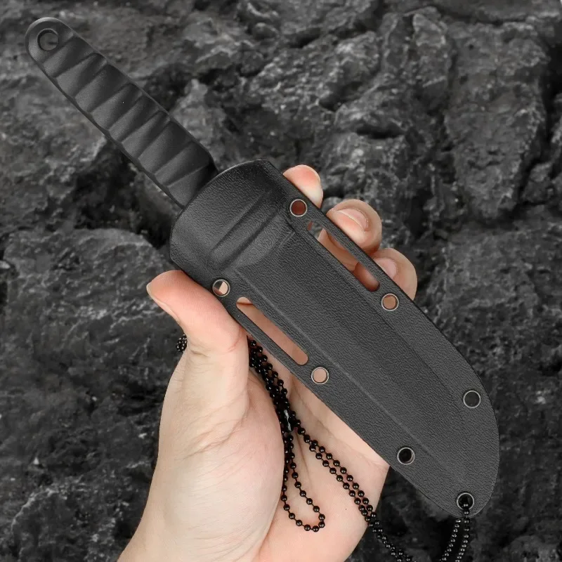 Portable outdoor knife with K-sheath hanging chain, outdoor camping survival knife, EDC high hardness sharp hunting knife