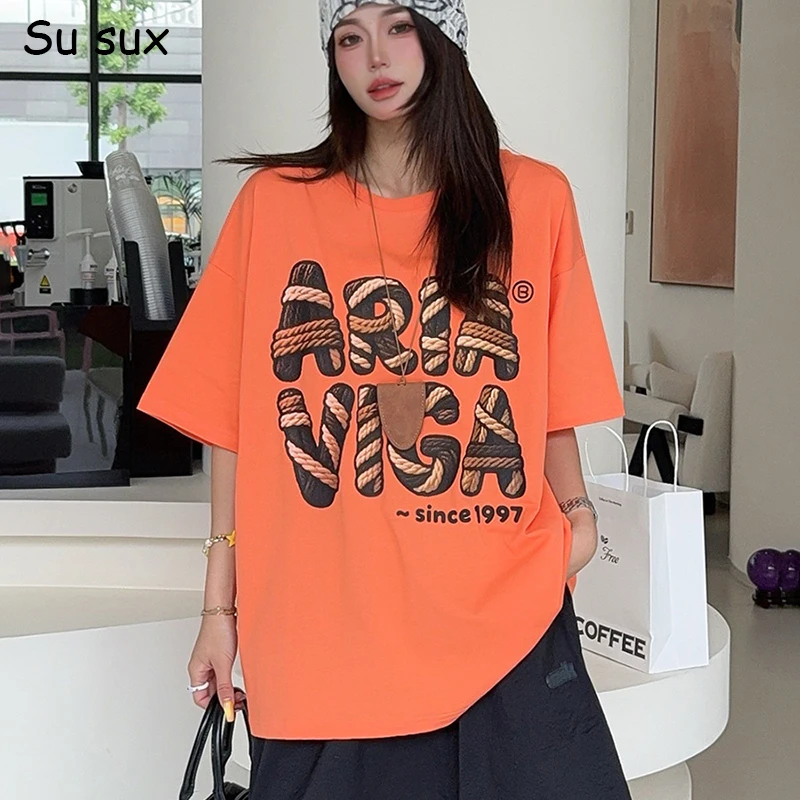 

Letter Print Back Hollow Out Oversized T Shirt Woman Woman Tops Y2k Clothes 2025 Summer Casual Loose Short Sleeve Tees Bust128cm