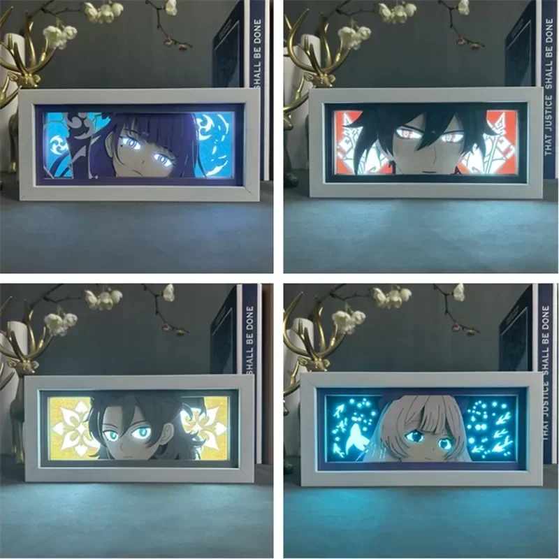 Lampu Led 3D Anime Genshin lampu benturan Ganyu Xiao lampu malam Laser Kertas ukir lampu meja dekorasi kamar tidur untuk pesta dan hadiah