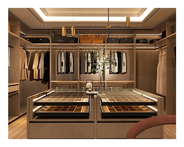 Customized Modern Bedroom Walkin Cabinet Wardrobe Closets Systems Furniture Design Wooden Walk in Closet