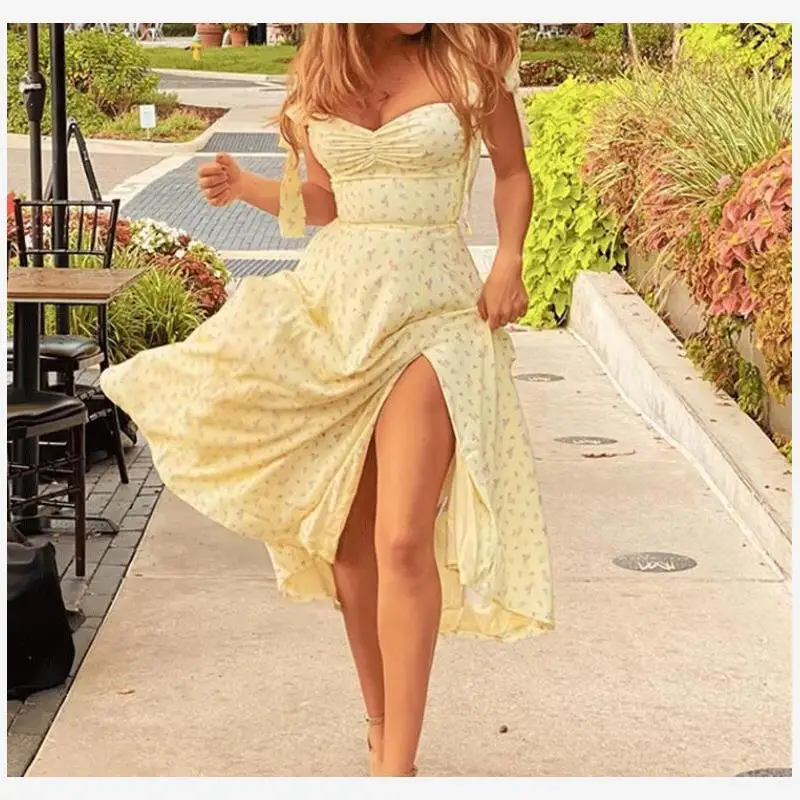 กระโปรงทรงเอลายดอกไม้พิมพ์ลายใหม่สำหรับฤดูร้อน สายเดี่ยวเอวสูง ความยาวปานกลาง สไตล์เซ็กซี่ เหมาะสำหรับใส่ไปทำงาน