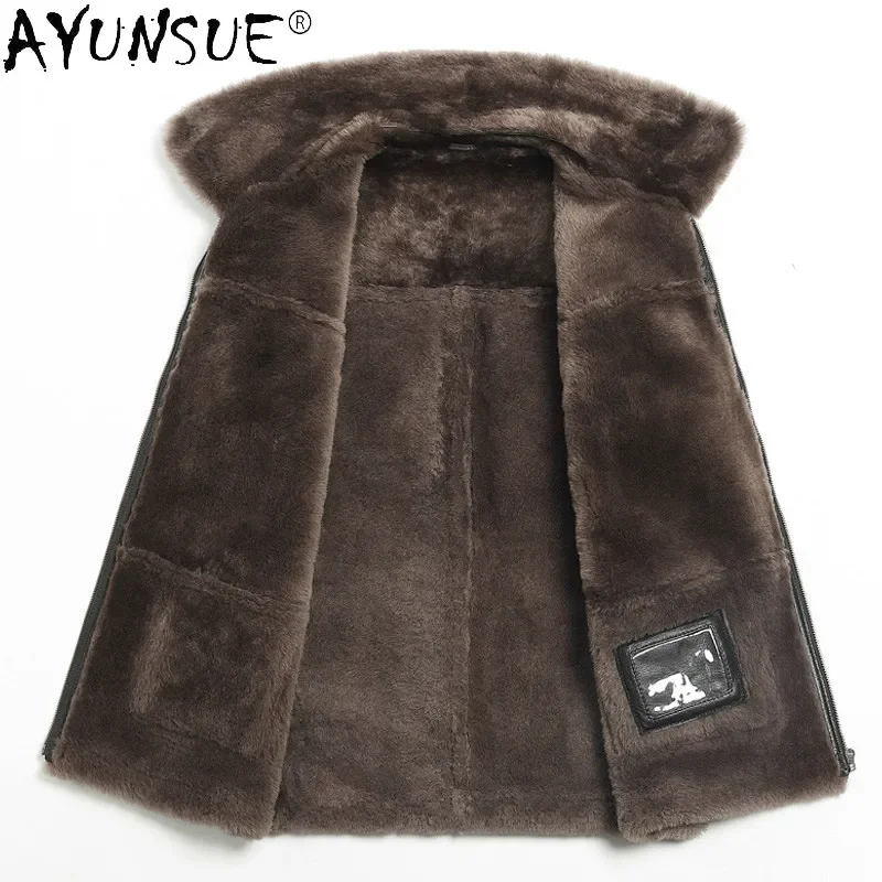 AYUNSUE Men Clothing Genuine Leather Jacket Men's Vest Autumn Fur Coat Mens Jackets Warm 100% Wool Vests Ropa Hombre LXR436