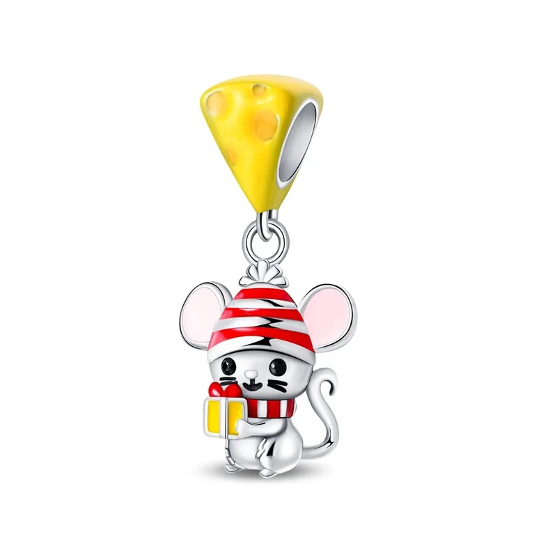 925 Sterling Silver Cheese Mouse Charms Pendant Fit 3mm Original Bracelet DIY Women Fashion Birthday Anniversary Jewelry Gifts