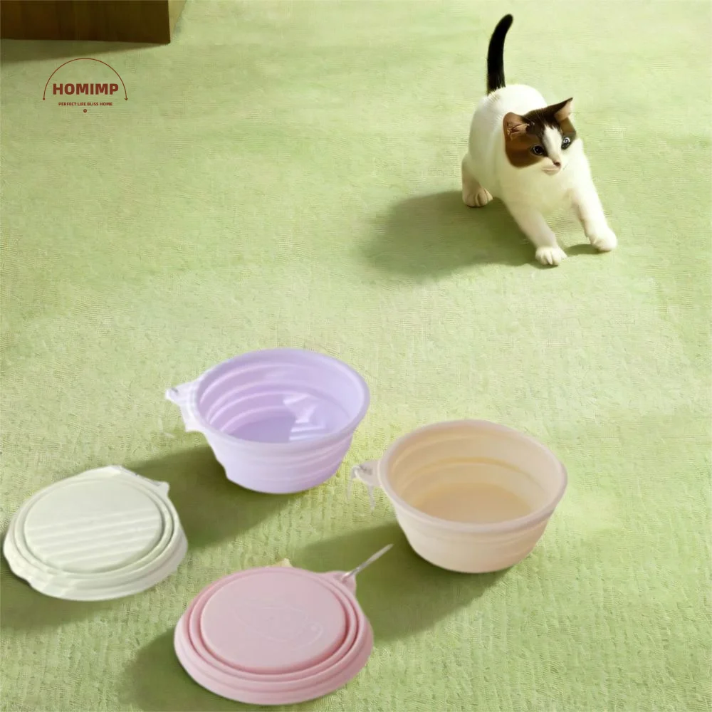 

350ml Macaron Pet Bowl Cartoon Pattern TPE Puppy Feeding Bowl with Hanging Holes Collapsible Portable Pet Bowl Pet Feeding