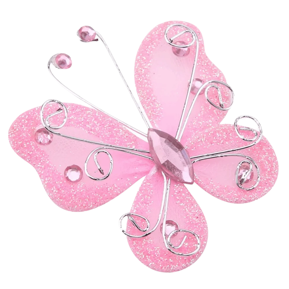 

24pcs Glitter Decoration Mesh Wire Butterfly Sheer Gauze Organza Butterfly Fabric Butterfly Wedding Decoration