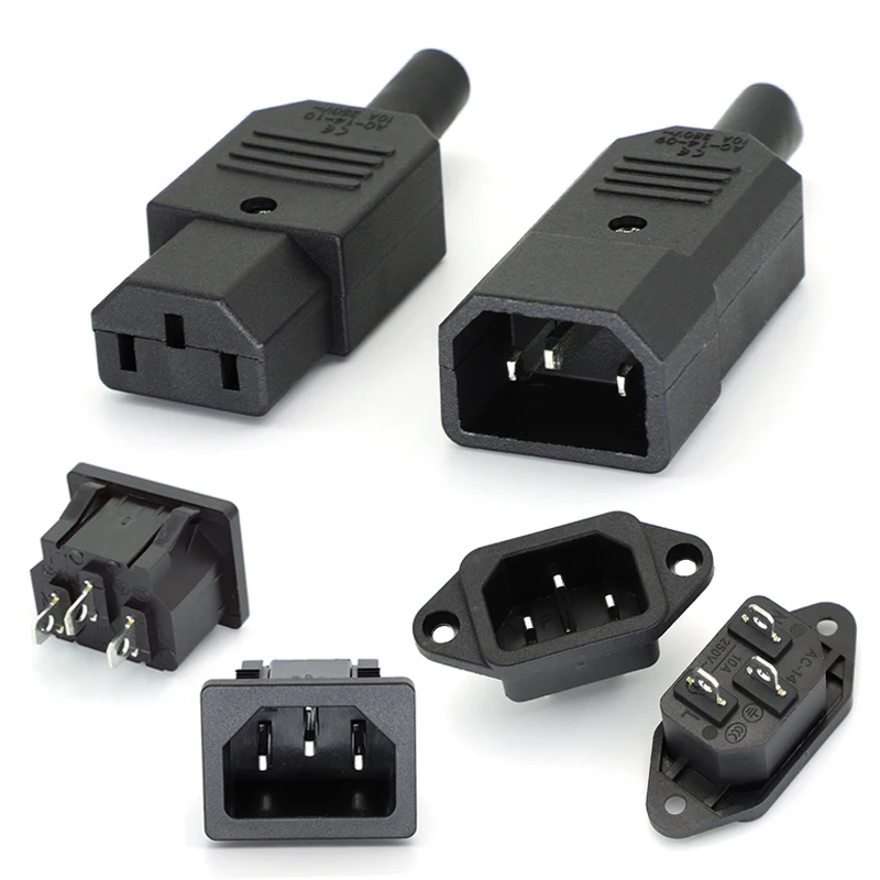 

1PCS IEC320 10A 250V Black Male female docking Plug Connector Rewireable C13 C14 Plug Rewirable Power 3 Pin AC Socket