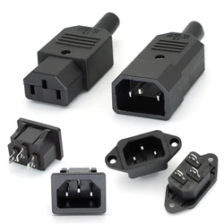 1PCS IEC320 10A 250V Black Male female docking Plug Connector Rewireable C13 C14 Plug Rewirable Power 3 Pin AC Socket